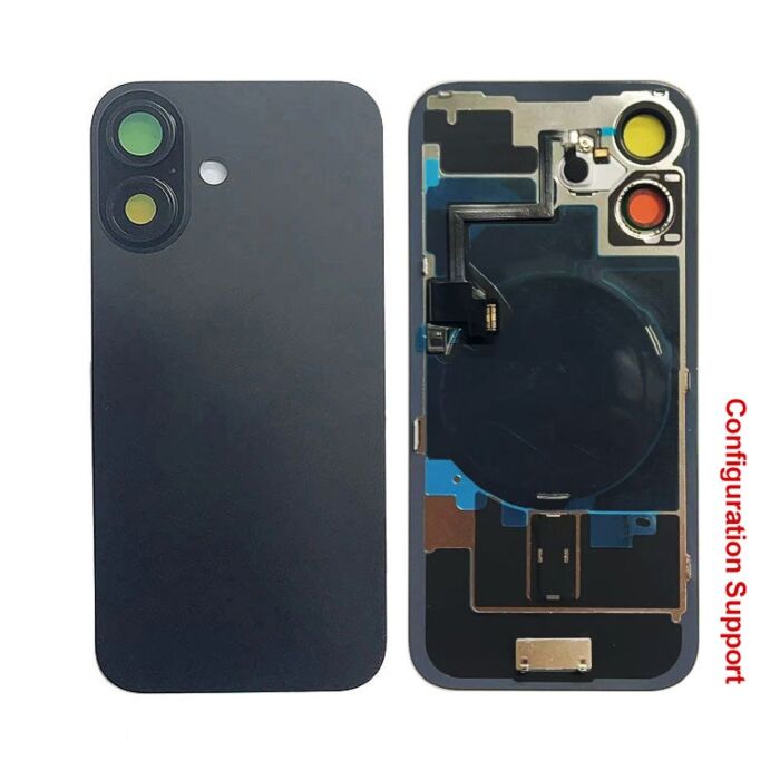 Back Panel with Wireless Charging Flex for iPhone 16 Black No Logo (Configuration Support)