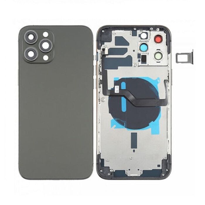 Back Housing with Power Flex Black No Logo for iPhone 12Pro (Best Aftermarket)