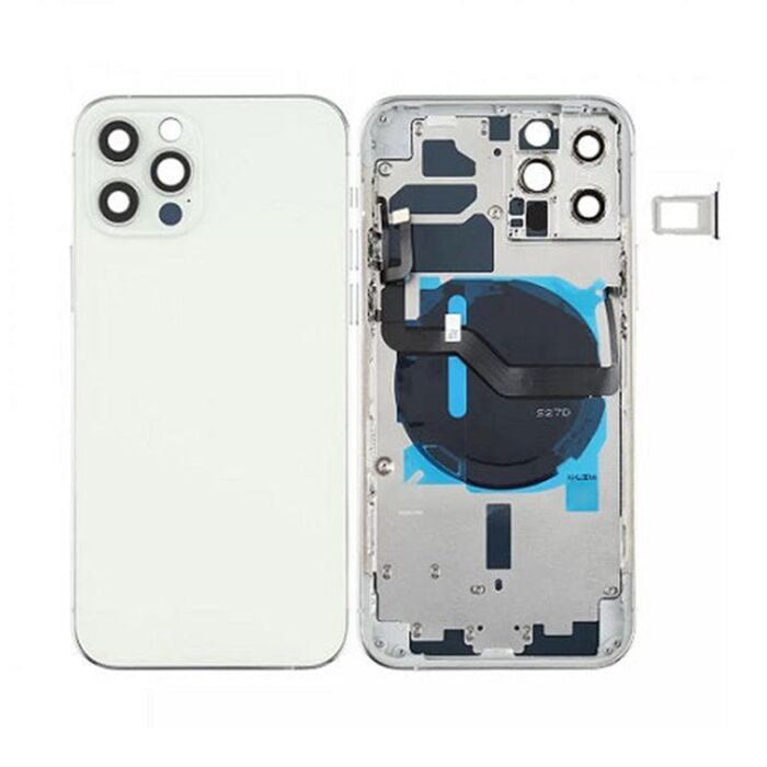 Back Housing with Power Flex White No Logo for iPhone 12Pro (Best Aftermarket)