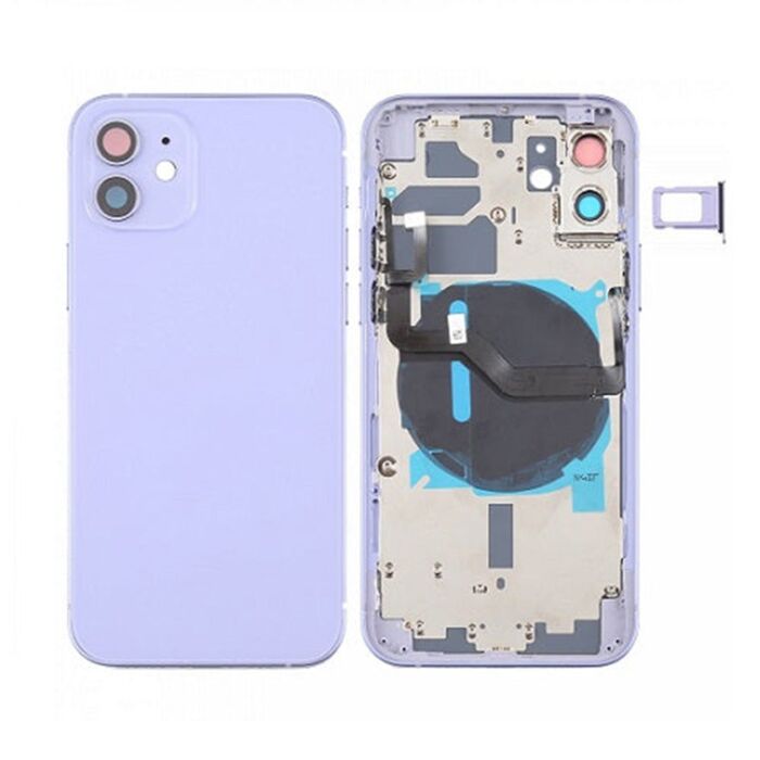 Back Housing with Power Flex Purple No Logo for iPhone 12 (Best Aftermarket)