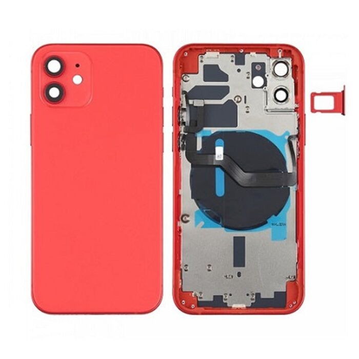 Back Housing with Power Flex Red No Logo for iPhone 12 (Best Aftermarket)