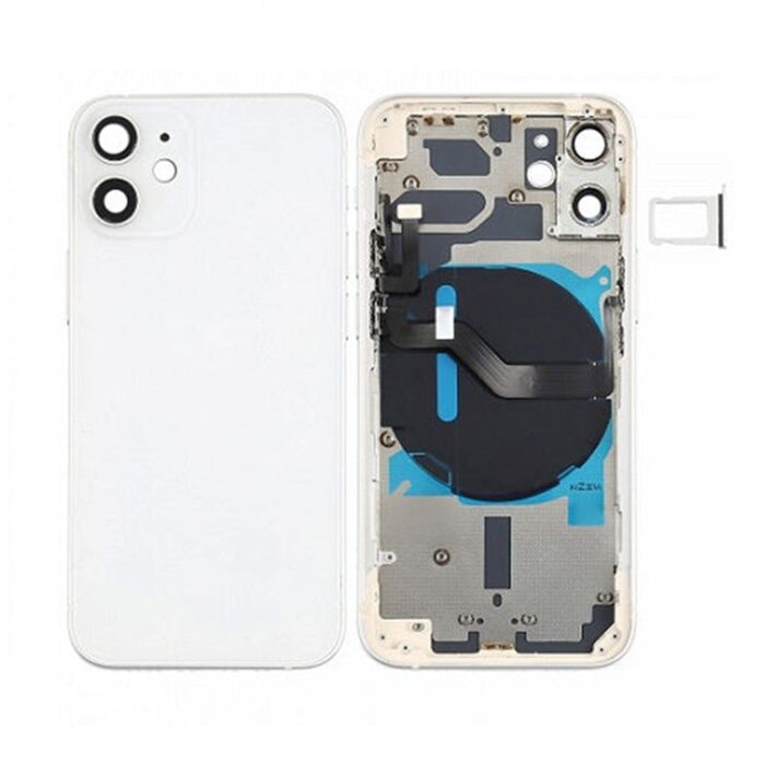 Back Housing with Power Flex White No Logo for iPhone 12 (Best Aftermarket)
