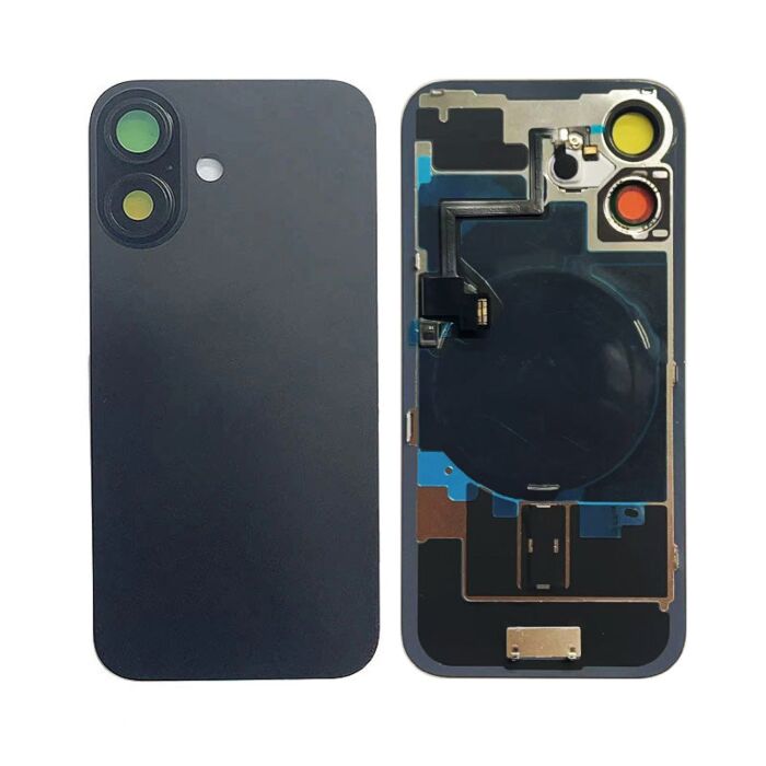 Back Panel with Wireless Charging Flex for iPhone 16 Black No Logo (Best Quality)