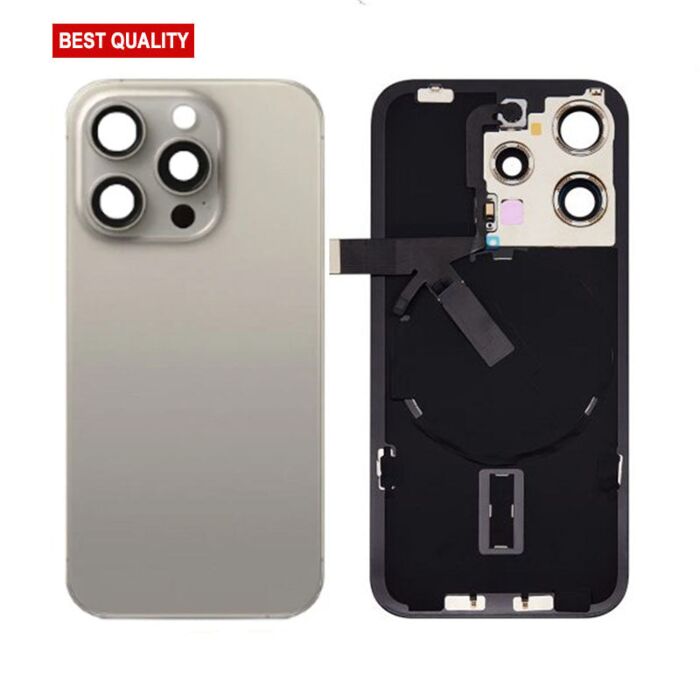 Back Panel with Wireless Charging Flex Grey No Logo for iPhone 15Pro (Best Quality)