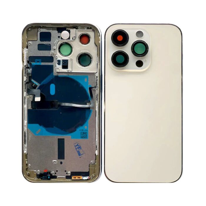 Back Housing with Power Flex Gold No Logo for iPhone 14Pro (Best Aftermarket)