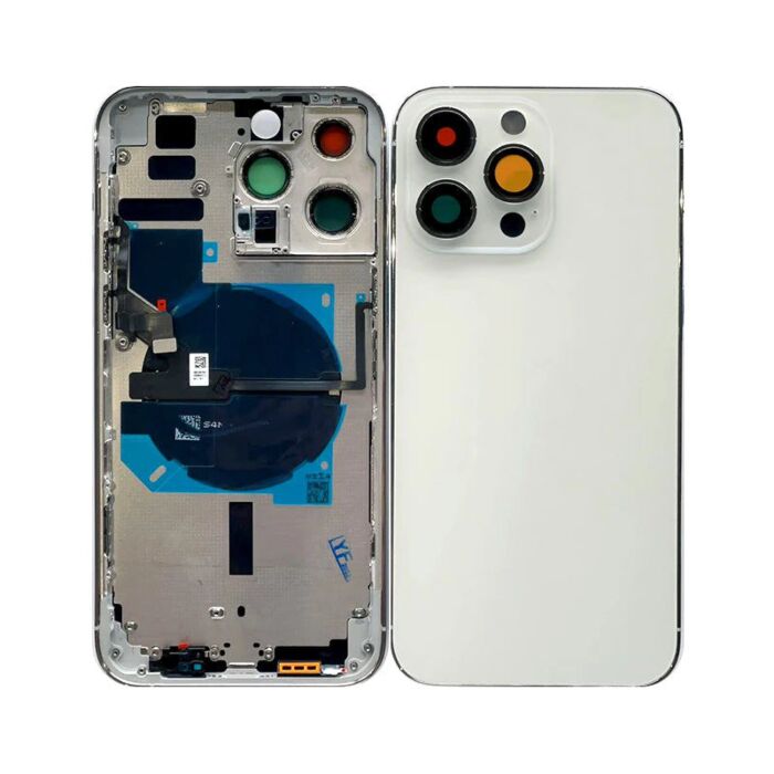 Back Housing with Power Flex White No Logo for iPhone 14Pro Max (Best Aftermarket)
