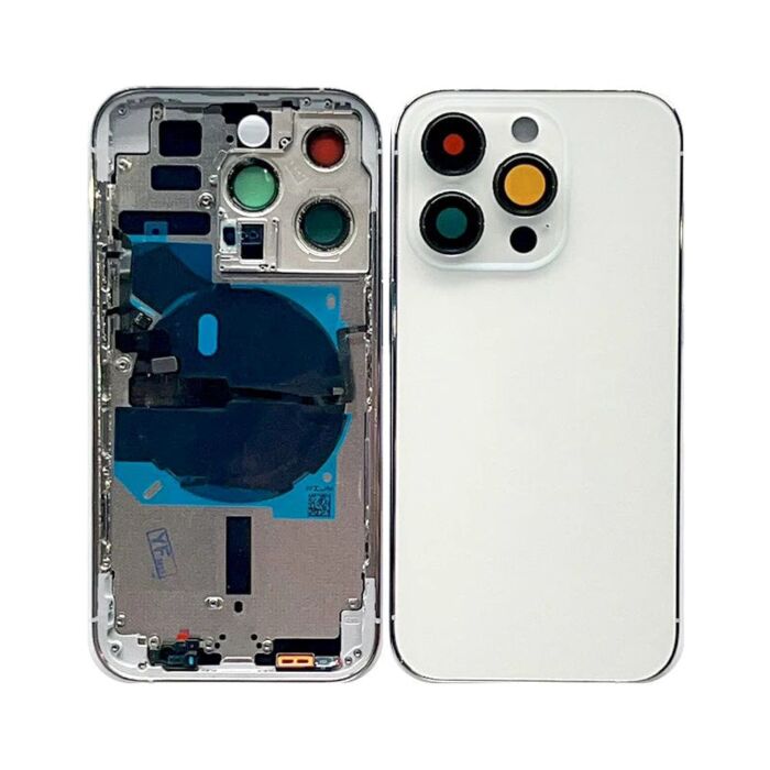 Back Housing with Power Flex White No Logo for iPhone 14Pro (Best Aftermarket)