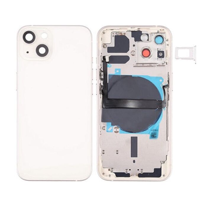 Back Housing with Power Flex White No Logo for iPhone 13 (Best Aftermarket)