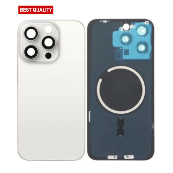 Back Panel with Magnet White No Logo for iPhone 15Pro Max (Best Aftermarket)