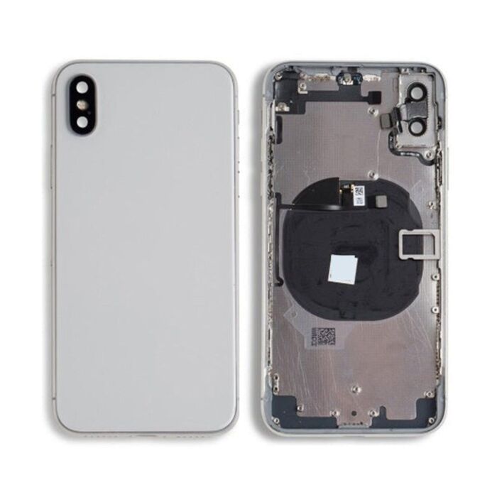 Back Housing with Volume Power Flex White No Logo for iPhone XS (Best Aftermarket)