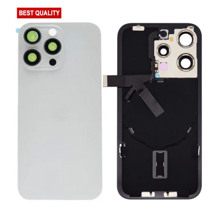 Back Panel with Wireless Charging Flex White No Logo for iPhone 15Pro (Best Quality)